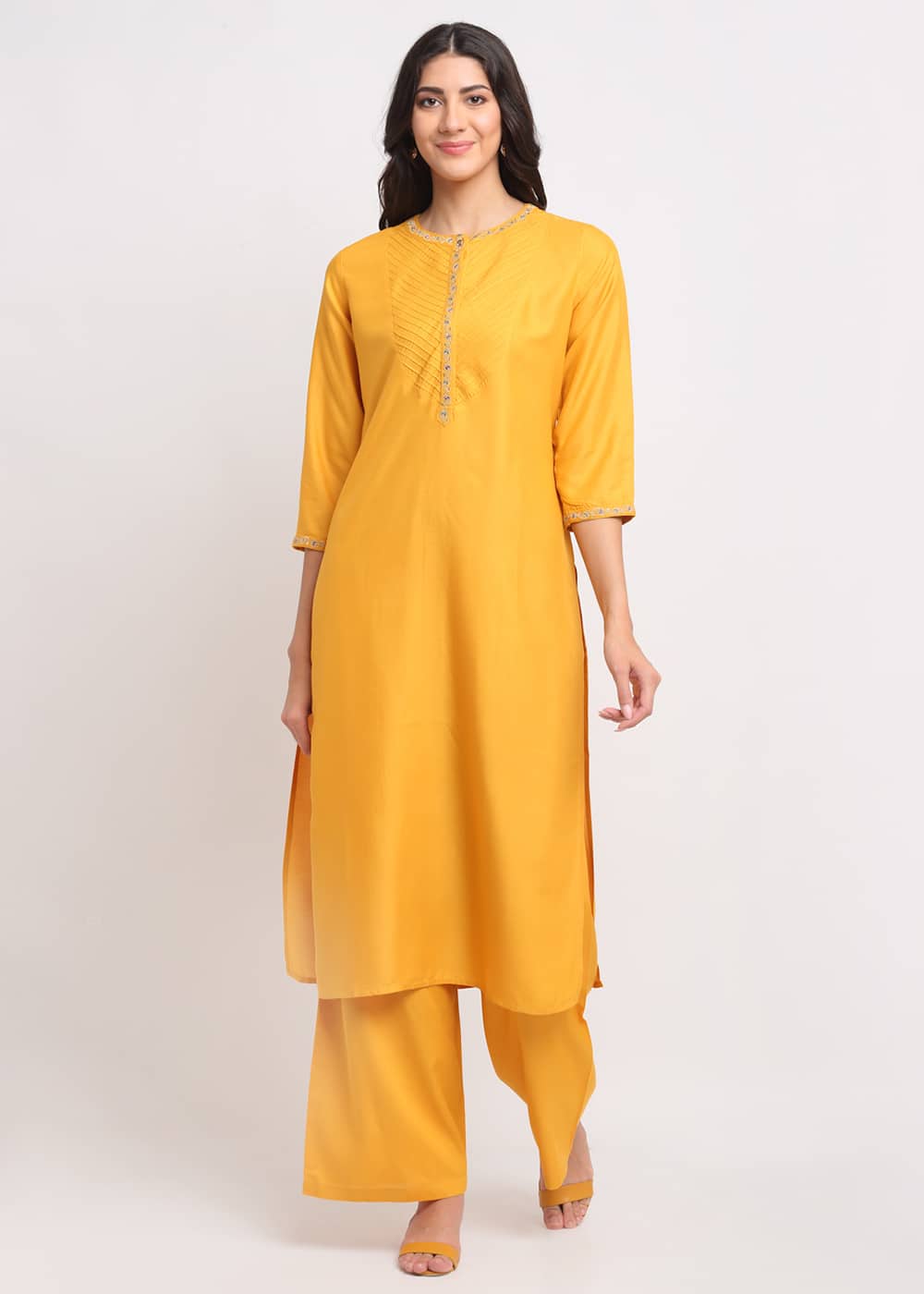 Pintucks Paisley Embroidered Kurti