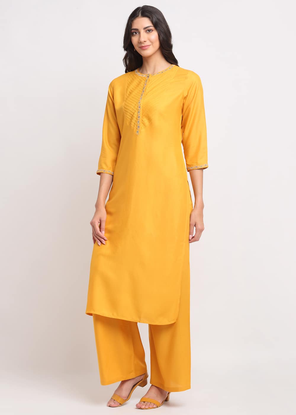 Pintucks Paisley Embroidered Kurti