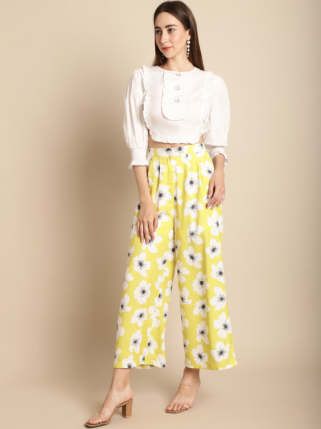 Printed Trouser With White Top Co-Ord Set