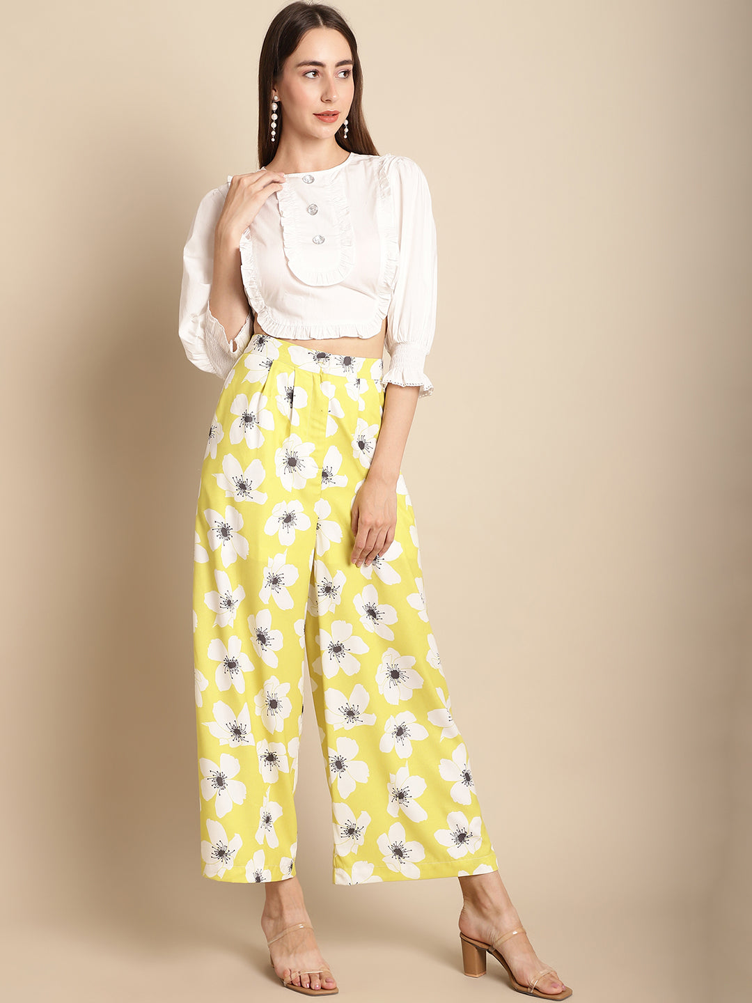 Printed Trouser With White Top Co-Ord Set
