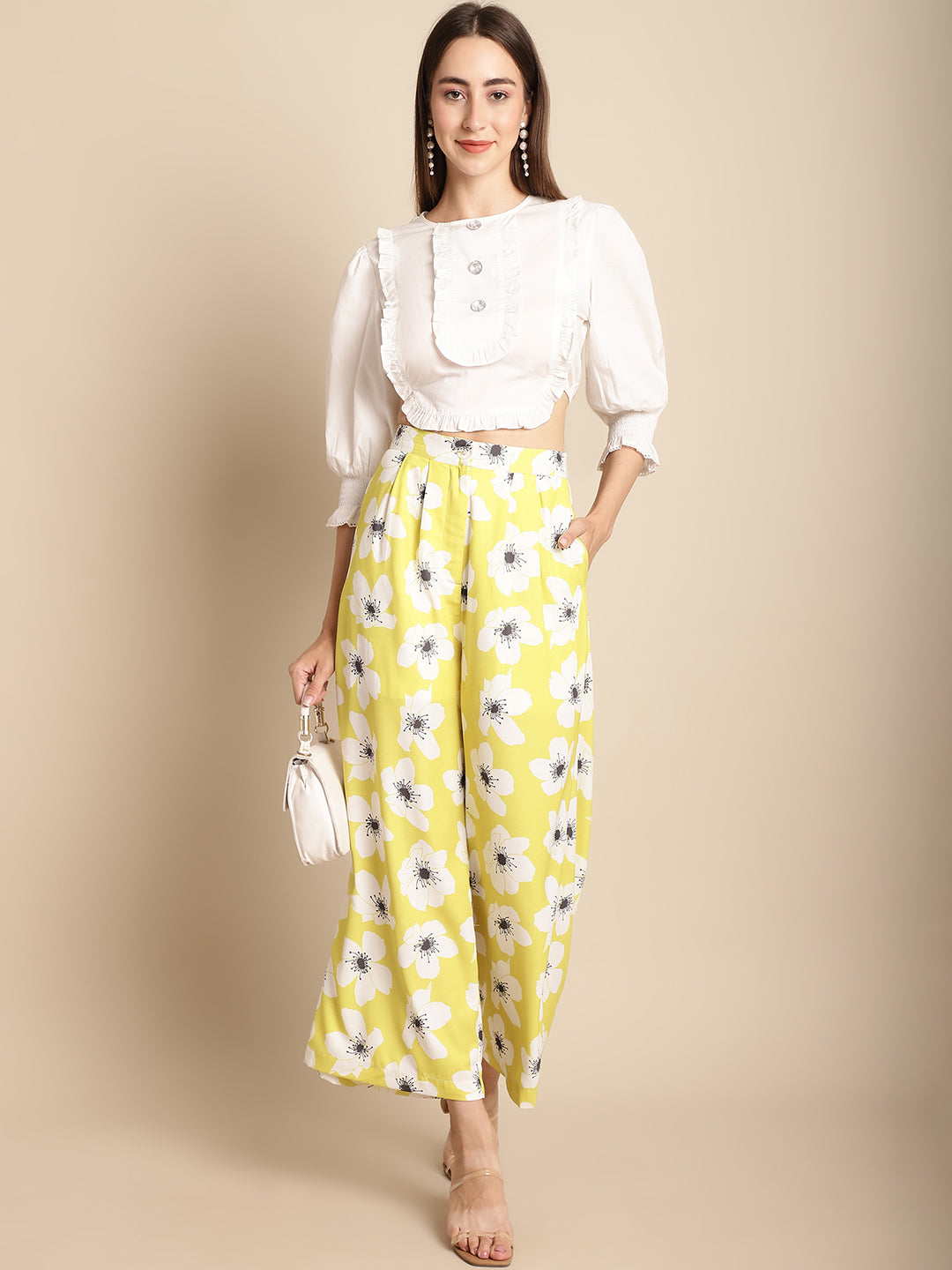 Printed Trouser With White Top Co-Ord Set