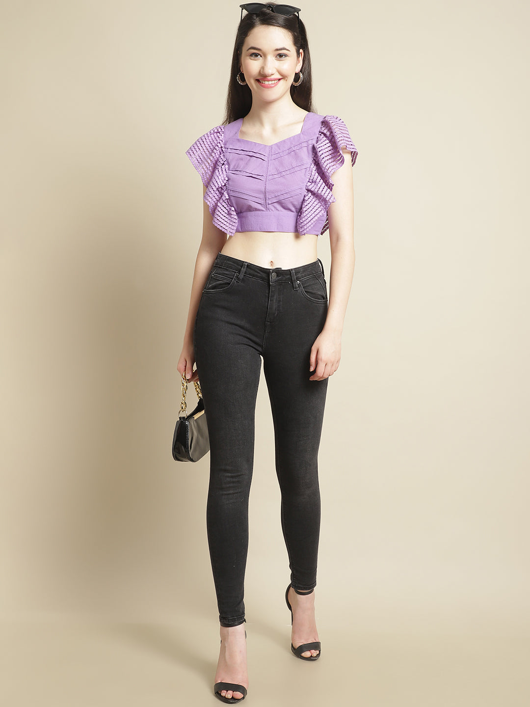 Purple Pleated Crop Top