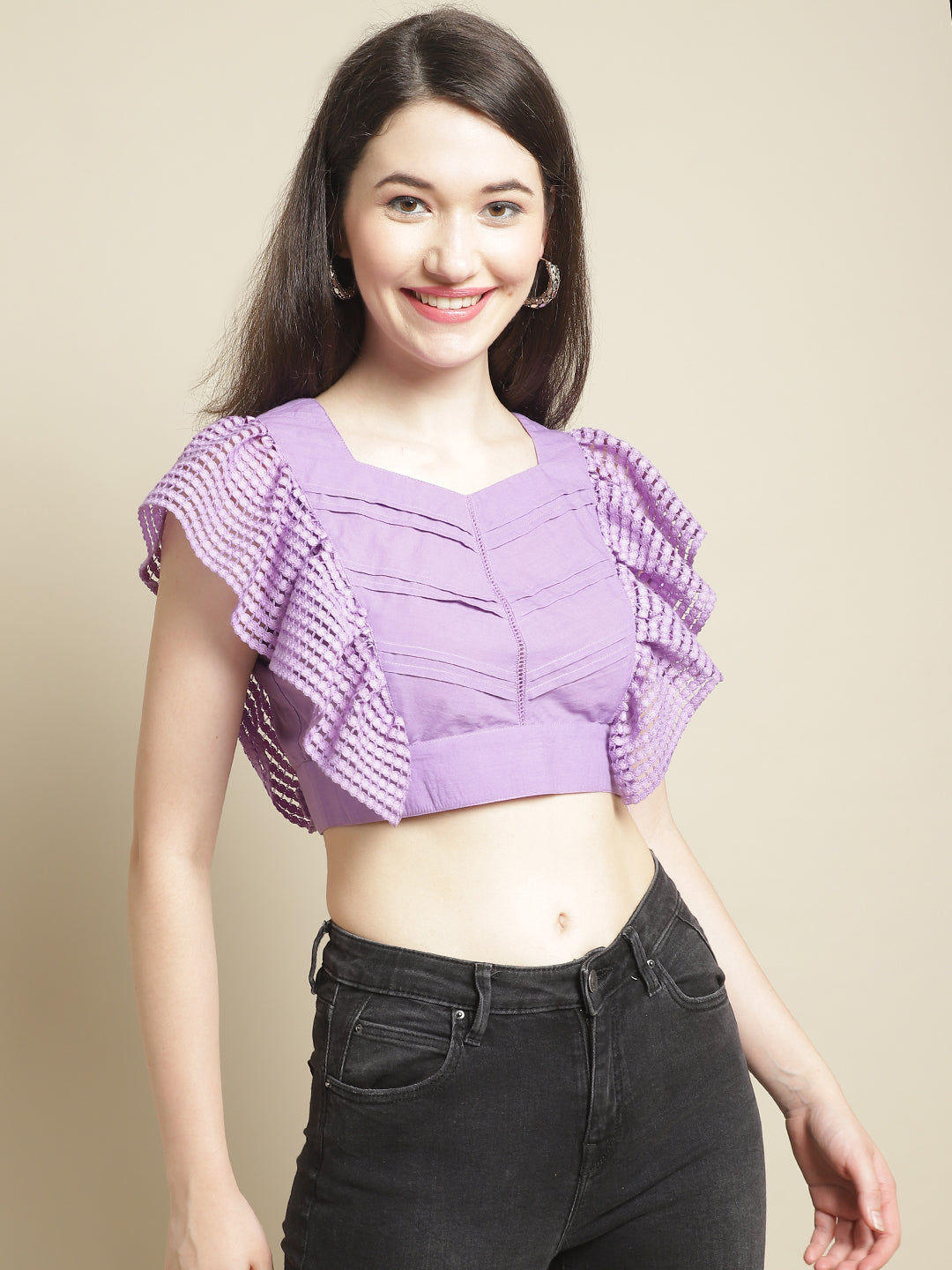 Purple Pleated Crop Top