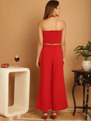 Red High Neck Zipper Detail Co-ord set