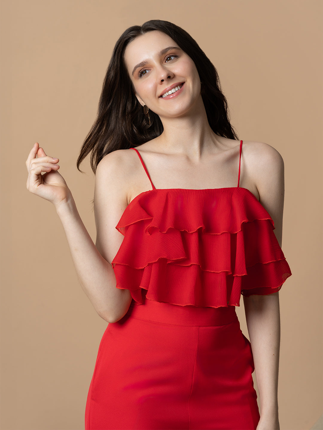 Red Ruffled Top With Trousers