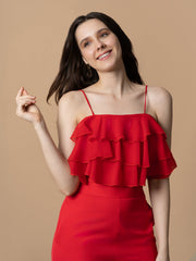 Red Ruffled Top With Trousers