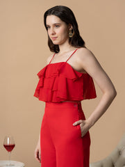 Red Ruffled Top With Trousers