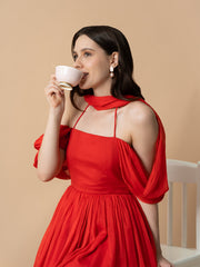 Red Short Dress With Drape Over Neck
