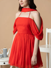 Red Short Dress With Drape Over Neck