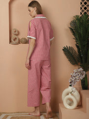 Red & White Checkered Nightwear with Contrast Checkered Detailing