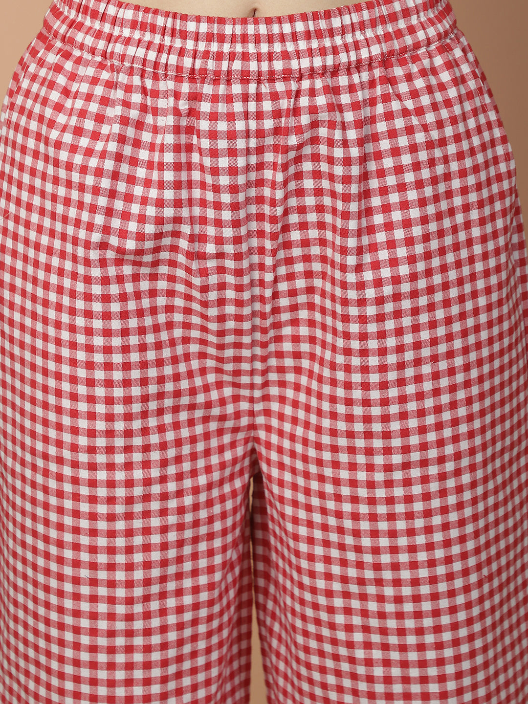 Red & White Checkered Nightwear with Contrast Checkered Detailing