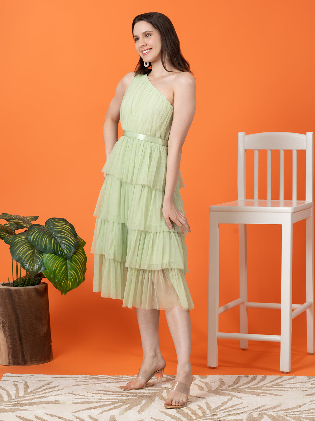 Sea Green Off-Shoulder Mesh Dress