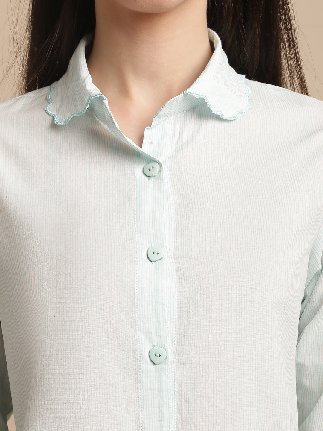Sea Green Stripe Printed Night Suit