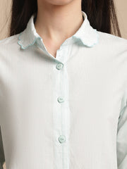Sea Green Stripe Printed Night Suit