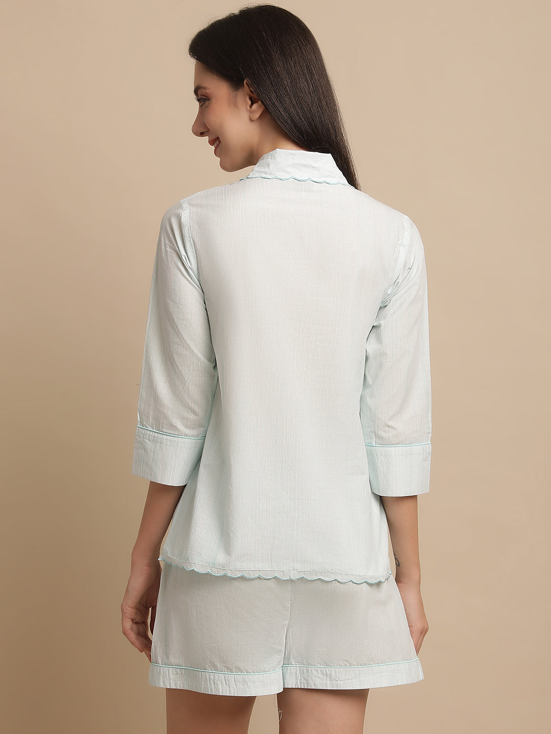 Sea Green Stripe Printed Night Suit