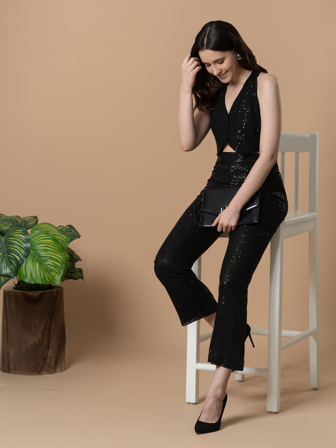 Sequined Cropped Vest and Trouser