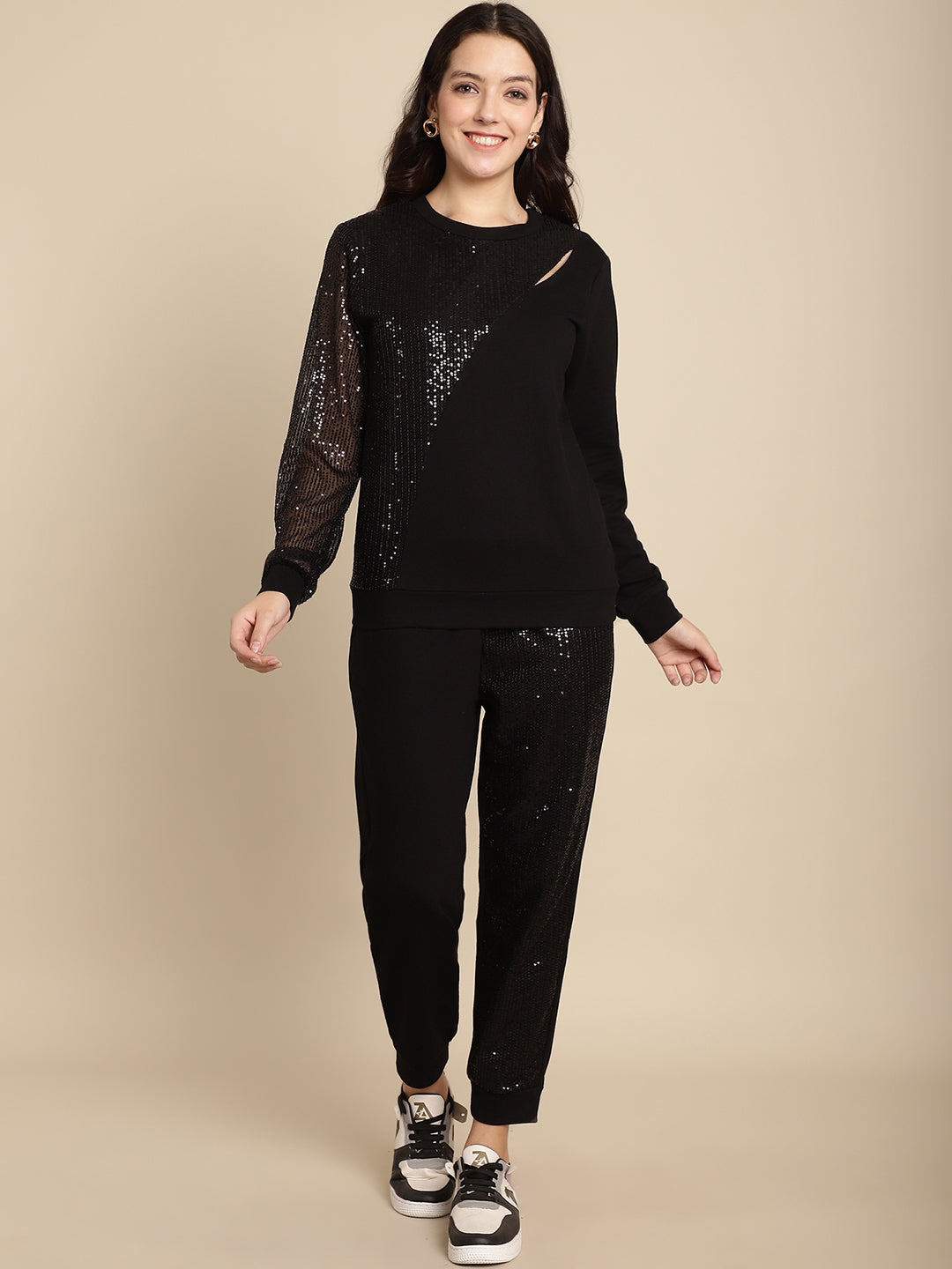Sequined Cut-Out Sweatshirt Jogger Set