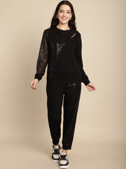 Sequined Cut-Out Sweatshirt Jogger Set