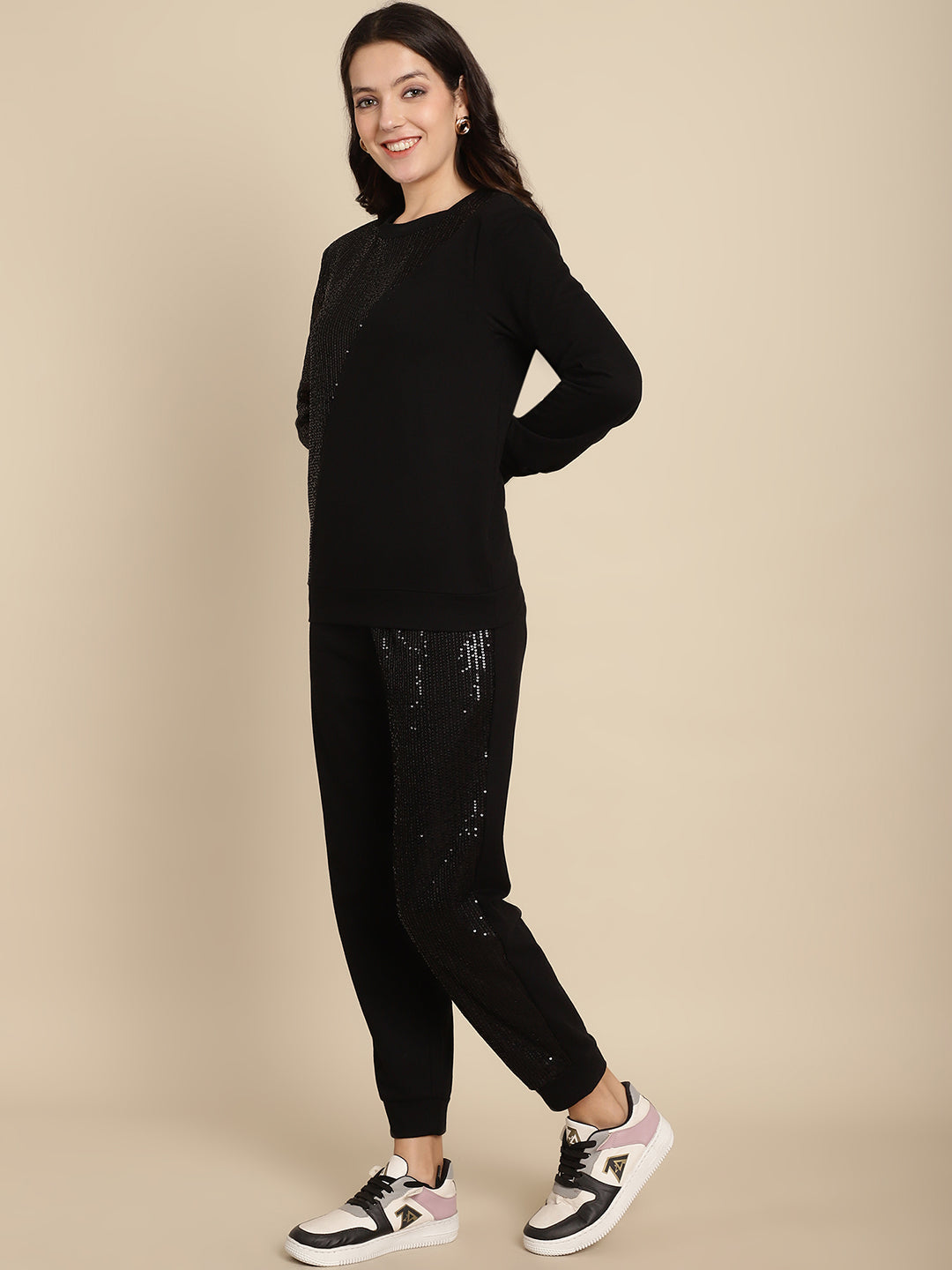 Sequined Cut-Out Sweatshirt Jogger Set