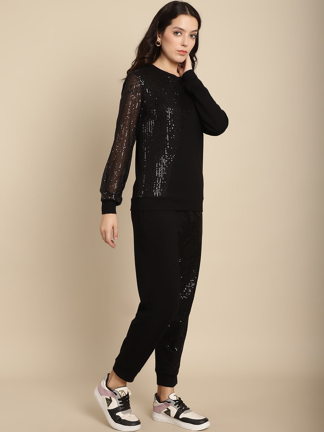 Sequined Cut-Out Sweatshirt Jogger Set