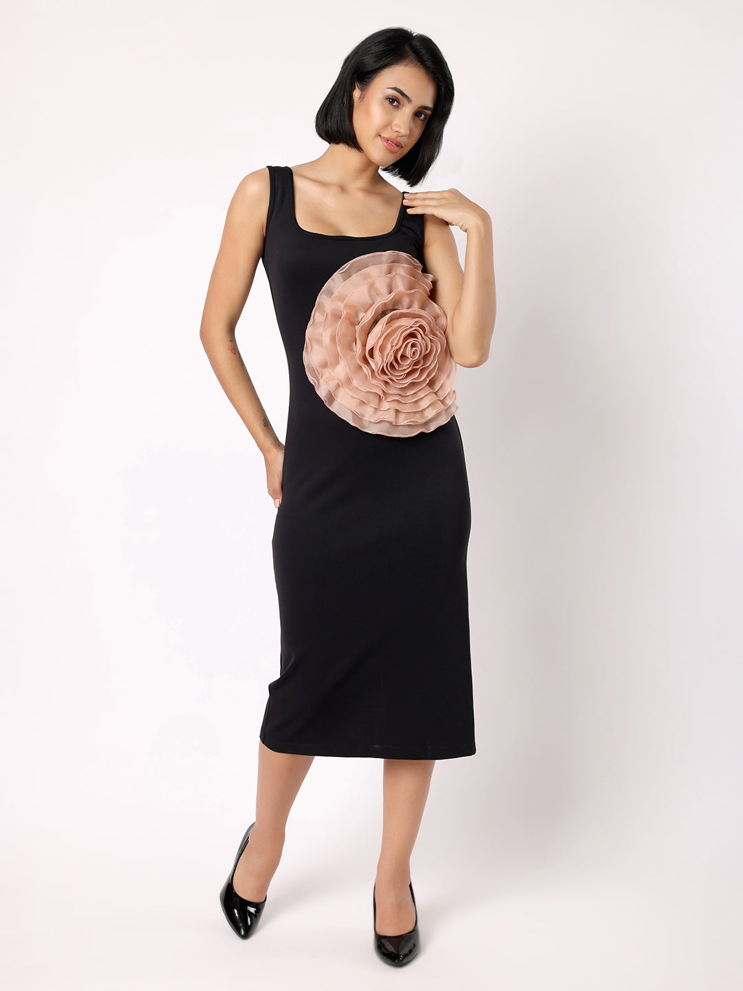 Black Floral Bodycon Dress