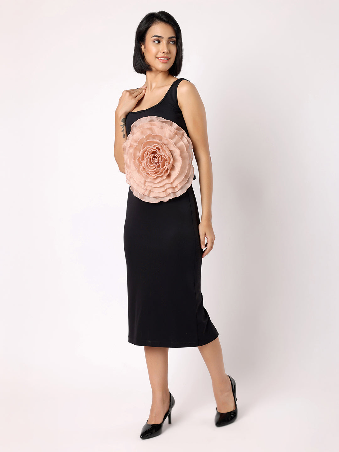 Black Floral Bodycon Dress