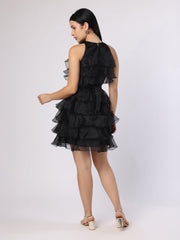 Black Frill Dress With Mirror Belt