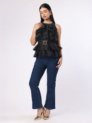 Black Frill Top With Mirror Belt