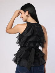 Black Frill Top With Mirror Belt