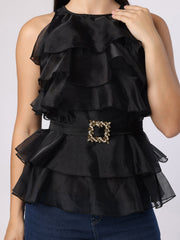 Black Frill Top With Mirror Belt