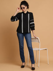 Black Shirt With Contrast Lace Detail