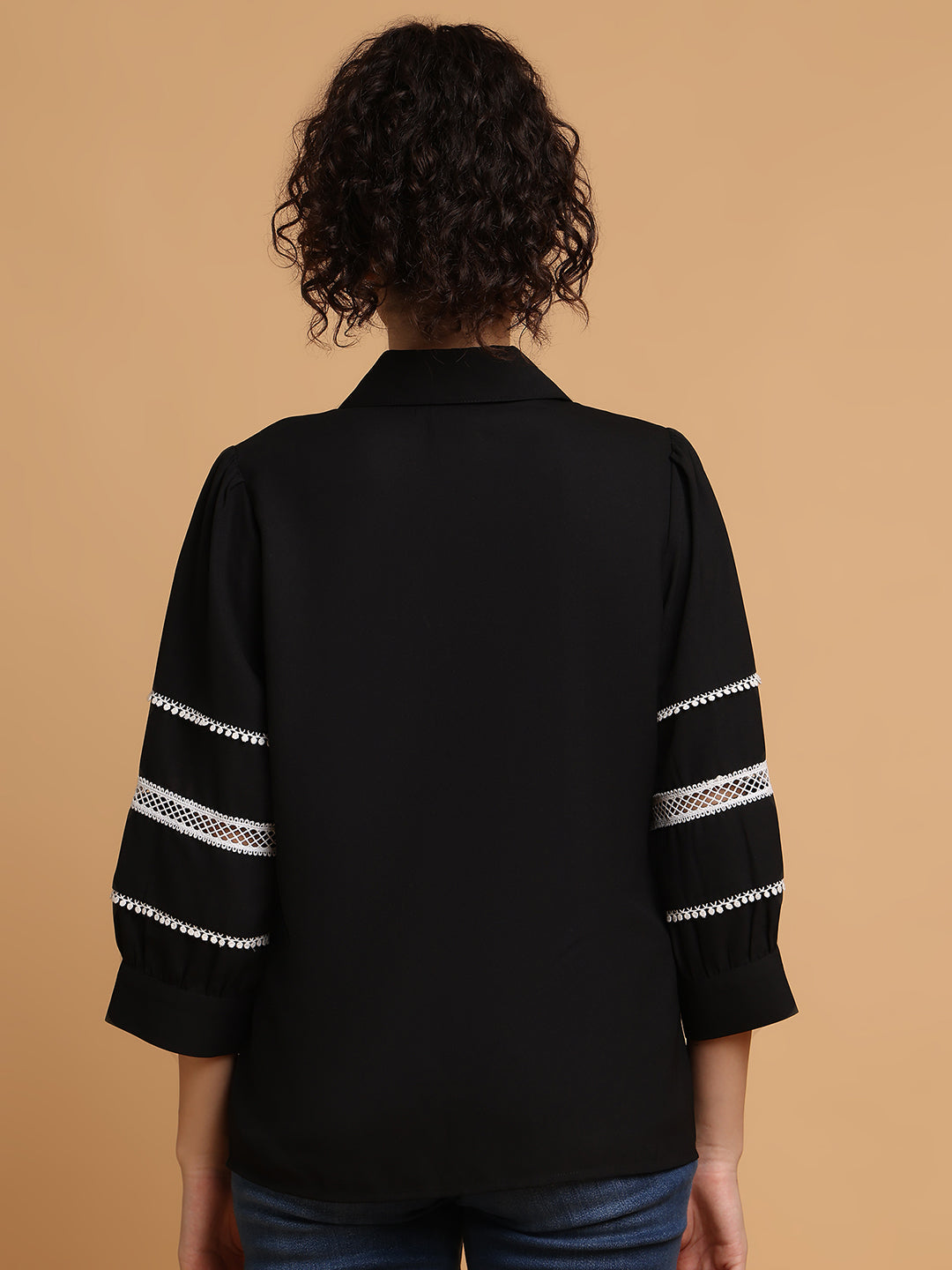 Black Shirt With Contrast Lace Detail