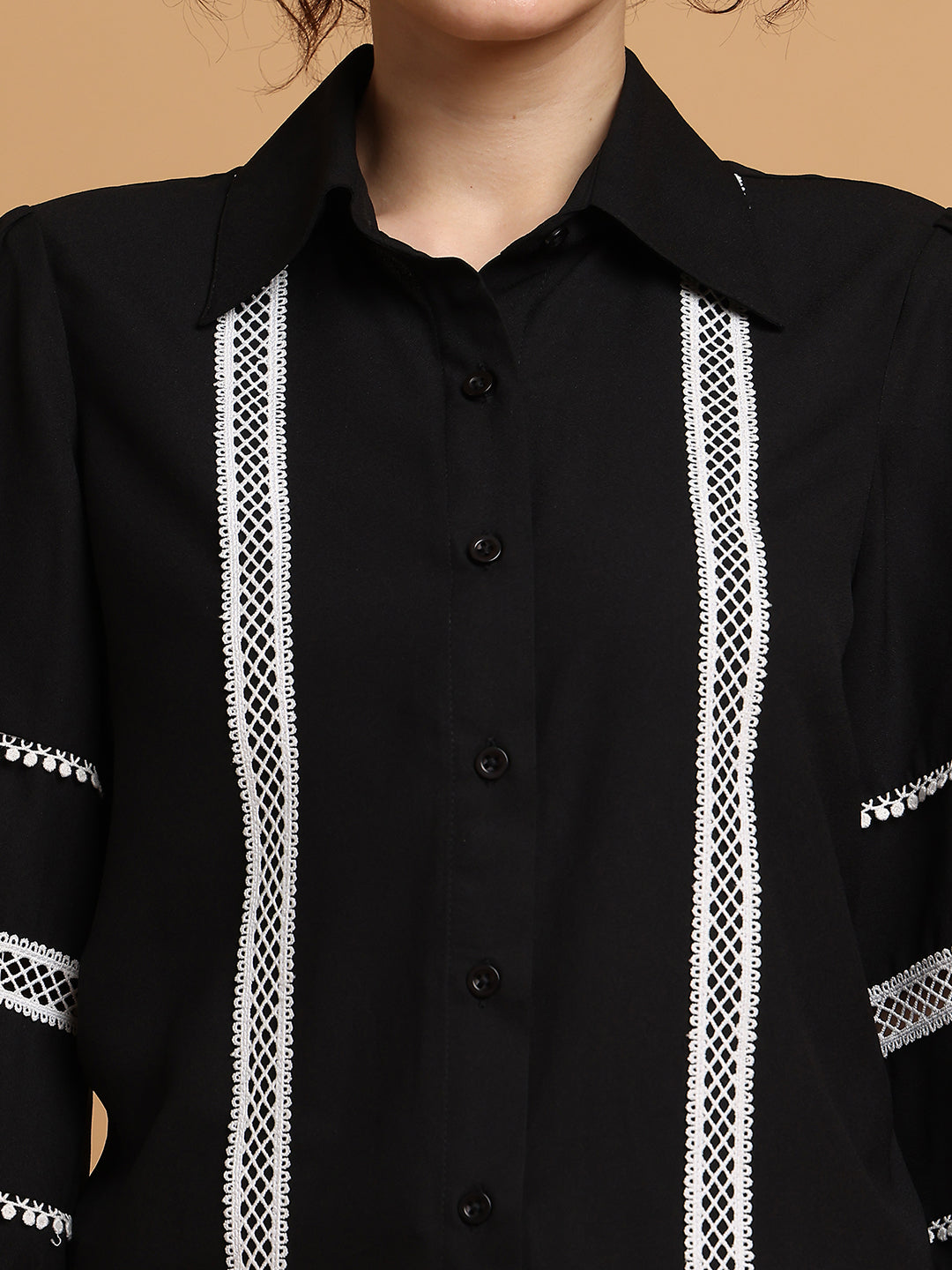 Black Shirt With Contrast Lace Detail