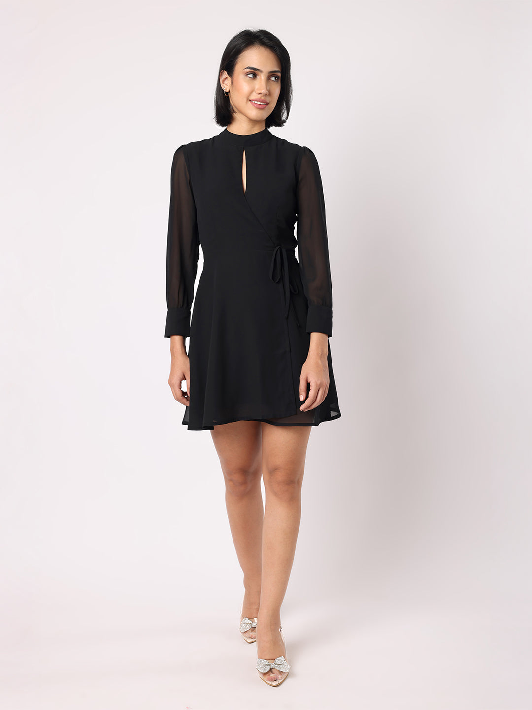 Black Wrap Dress With Key Hole Detail
