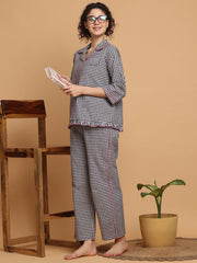 Black & White Checkered Nightwear With Pink Piping