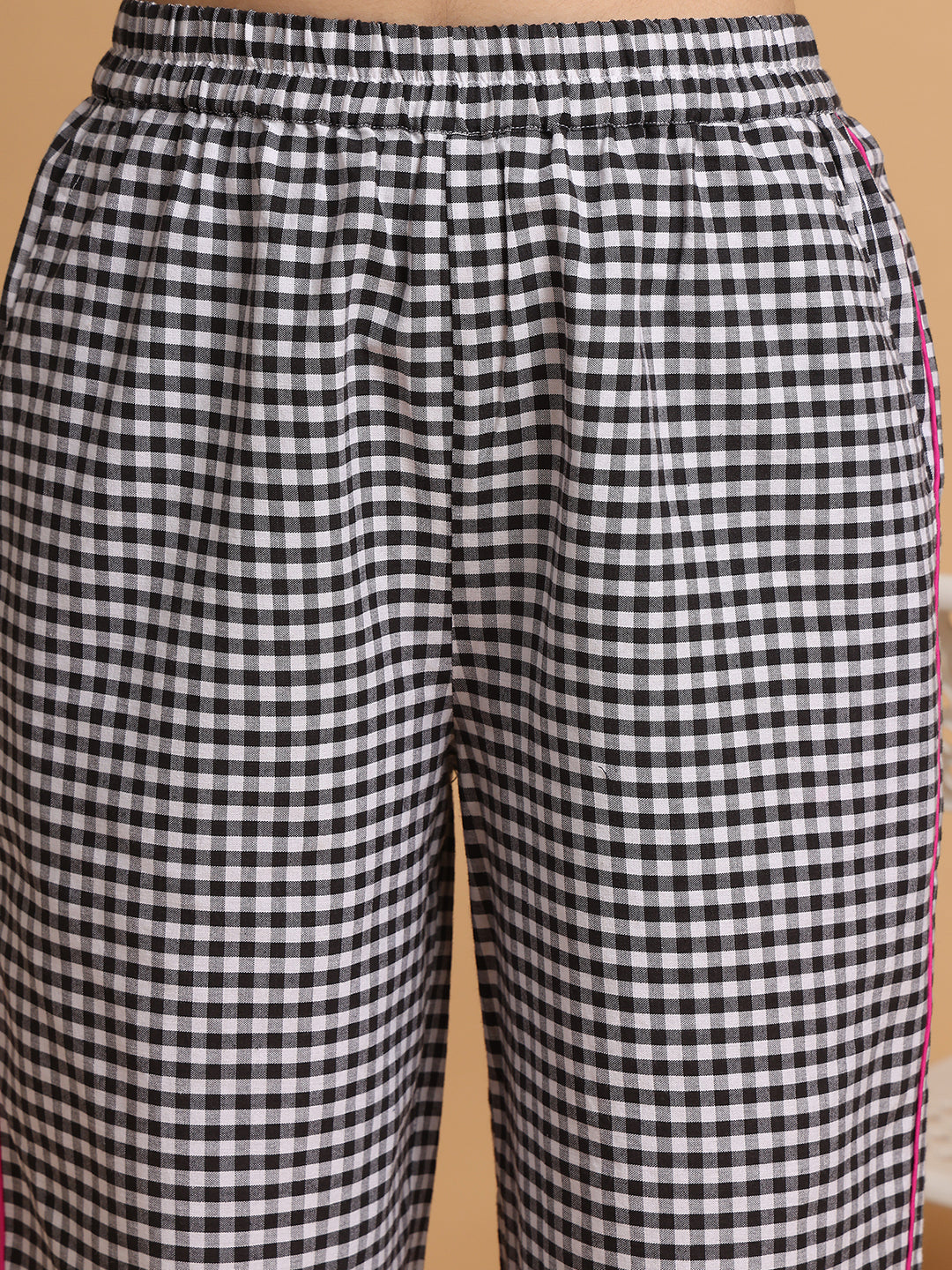 Black & White Checkered Nightwear With Pink Piping