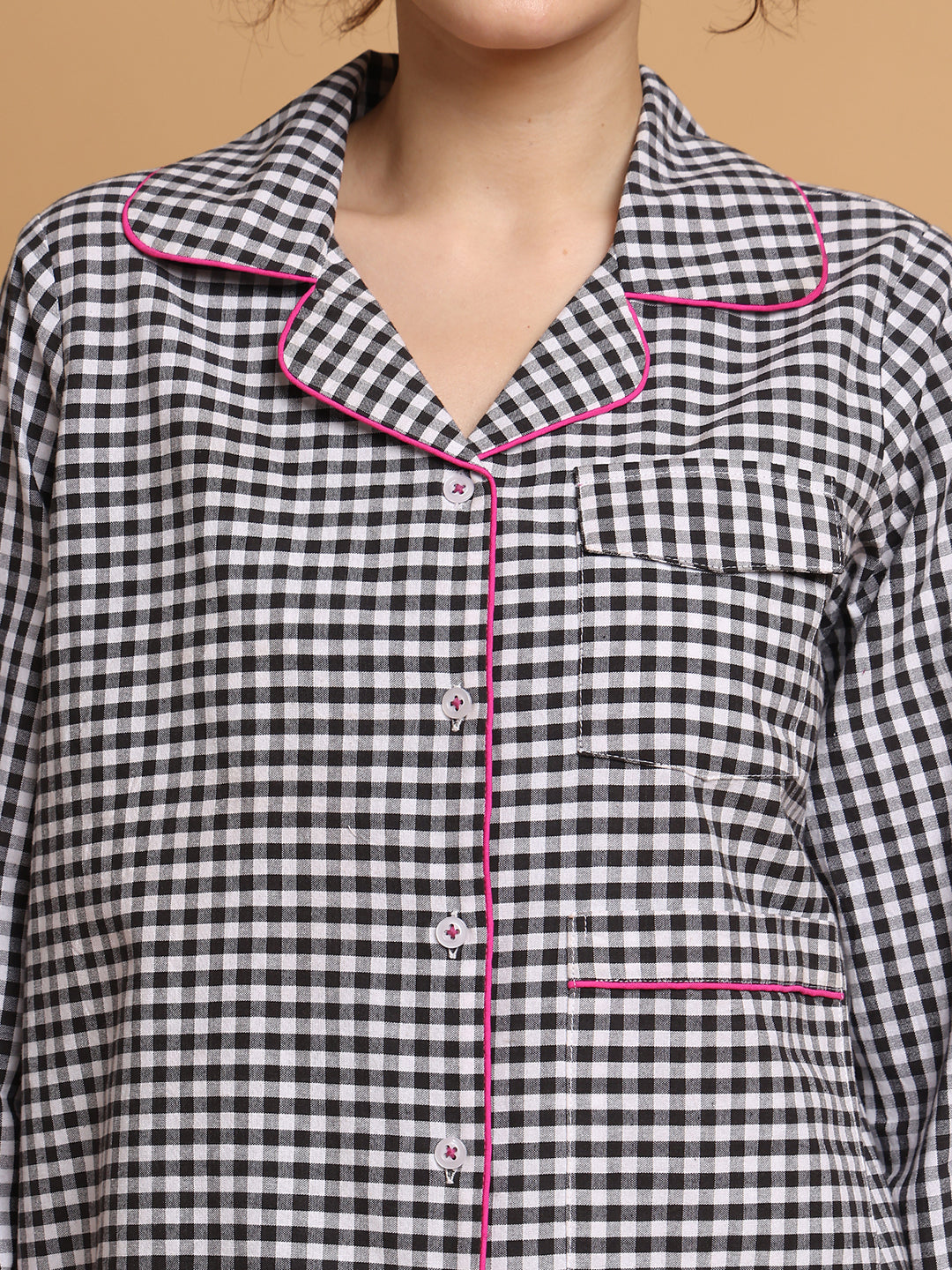 Black & White Checkered Nightwear With Pink Piping