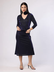 Blue Lycra Lurex Skirt And Top With Flower String Brooch
