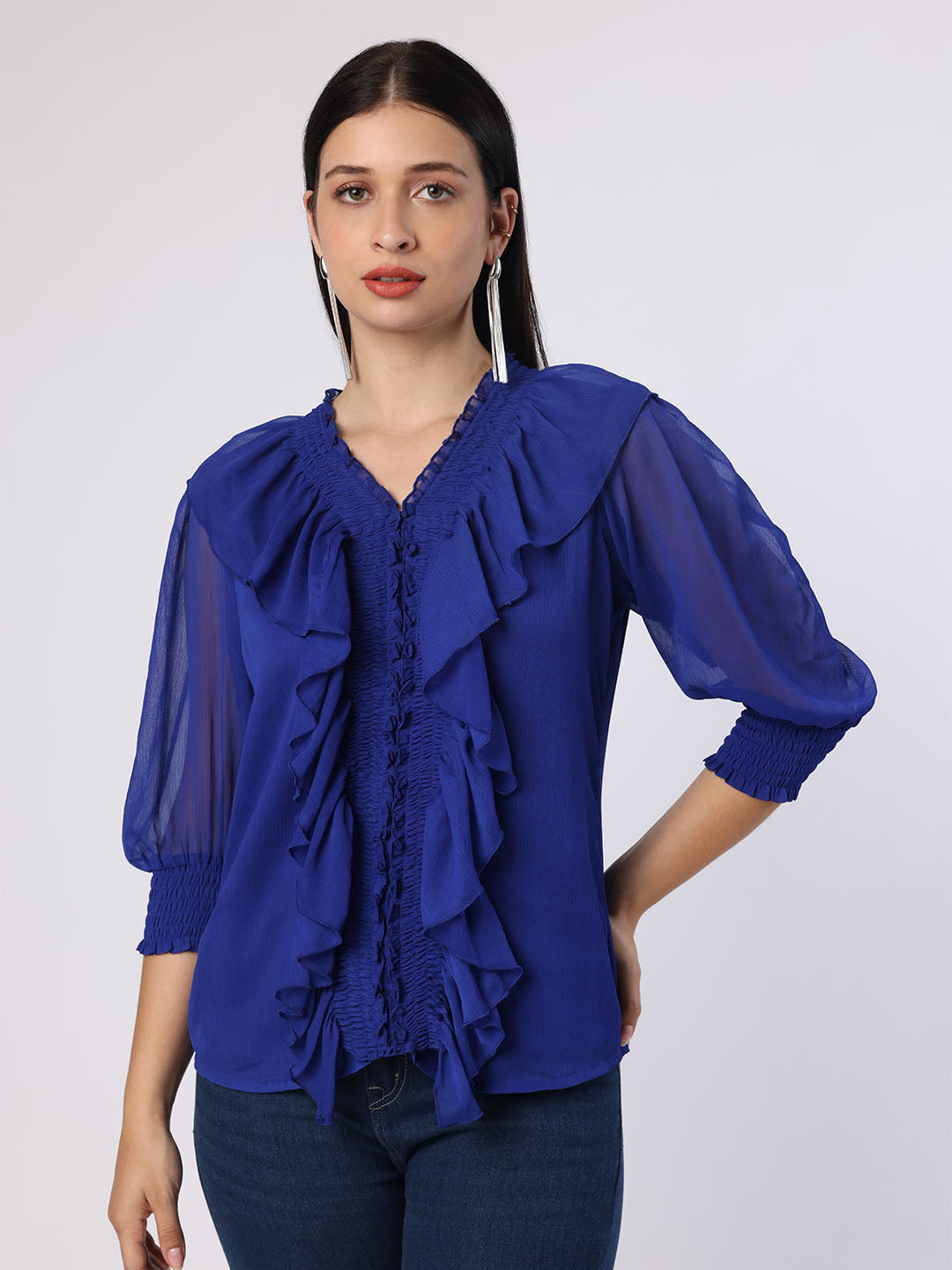 Blue Top With Front Frills