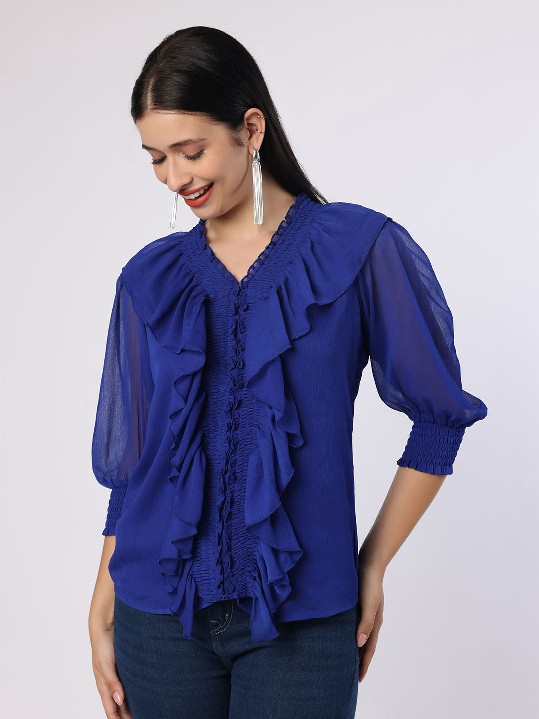 Blue Top With Front Frills