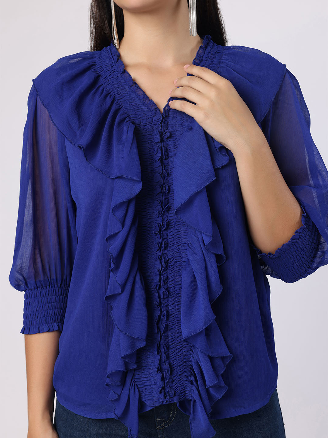 Blue Top With Front Frills