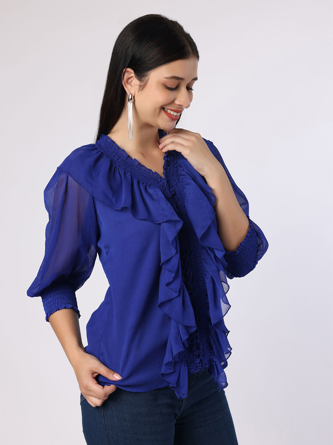 Blue Top With Front Frills