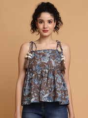 Brown Floral Peplum Top