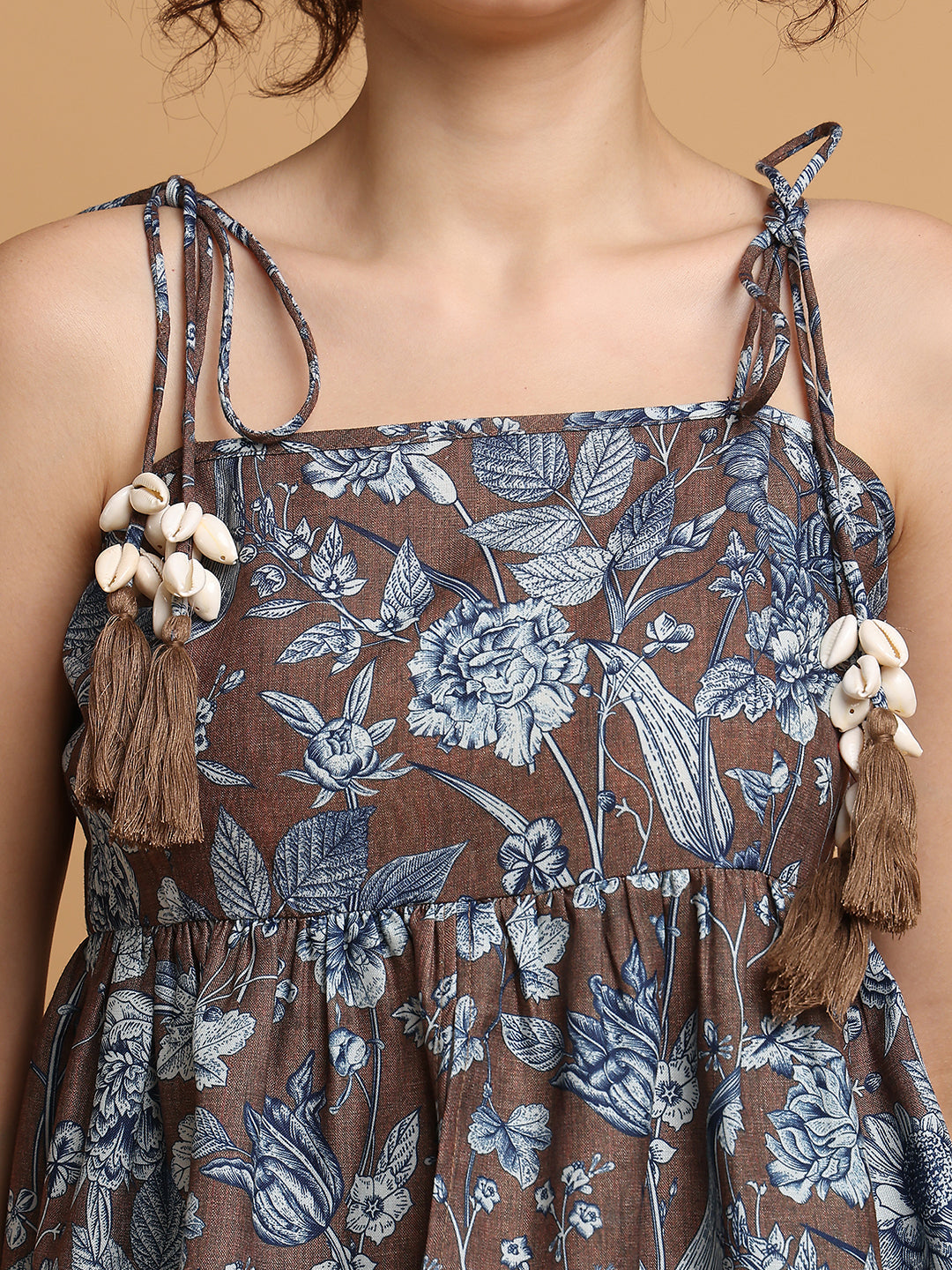 Brown Floral Peplum Top