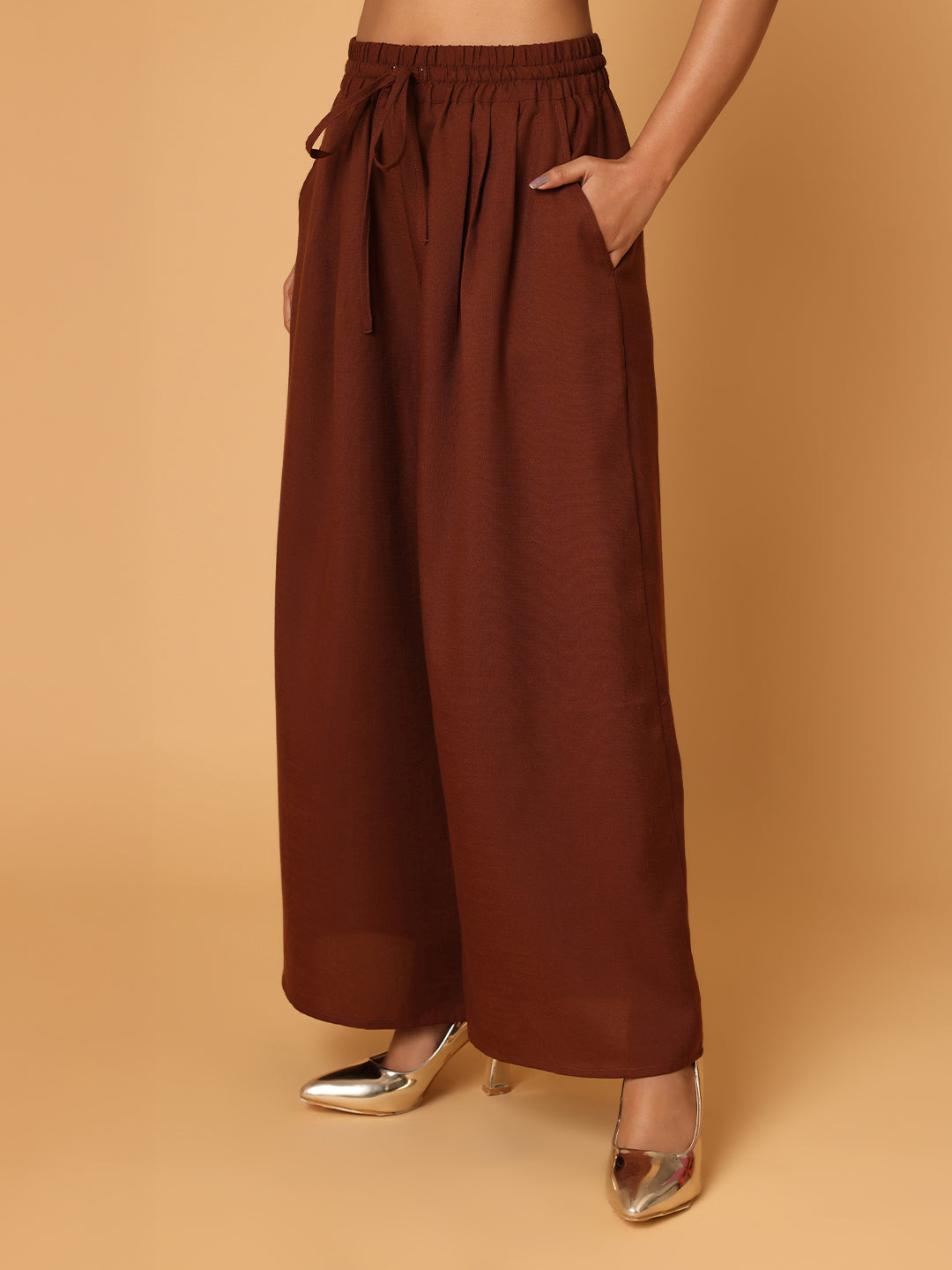 Brown Ruched Shoulder Co-Ord Set
