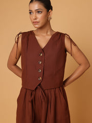 Brown Ruched Shoulder Co-Ord Set
