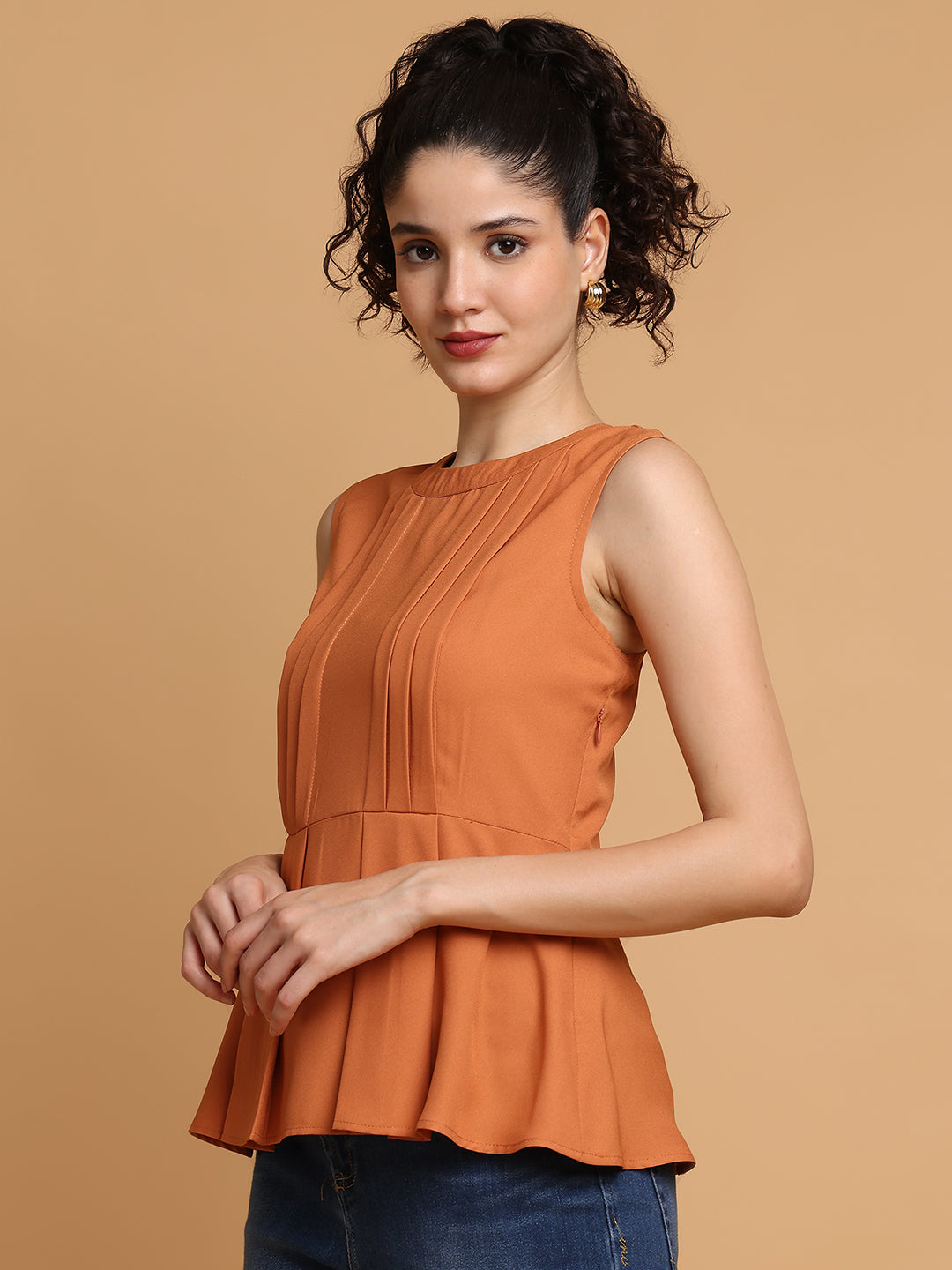 Dusty Orange Peplum Top With Back Bow