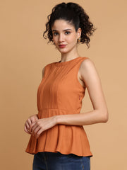 Dusty Orange Peplum Top With Back Bow