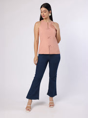 Dusty Peach Top With Front Bow Detail