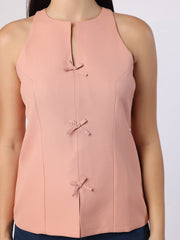 Dusty Peach Top With Front Bow Detail